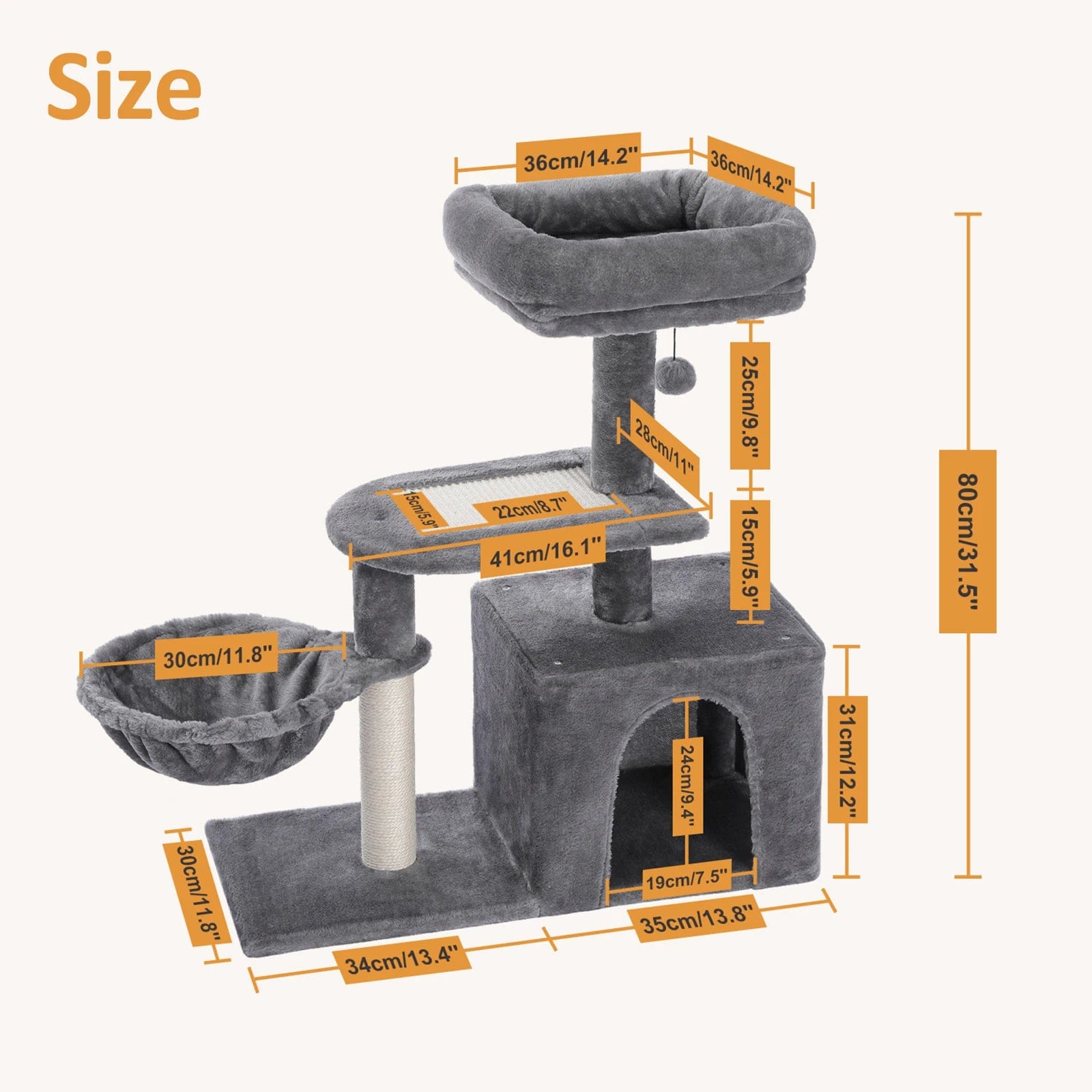 FluffyPaw Cat Tree Cat Tower for Indoor Cats 2 Styles Cat Activity Tree with Cat Scratching Posts Big Hammock and Removable Top Perch Grey Amt0174Gy (175)