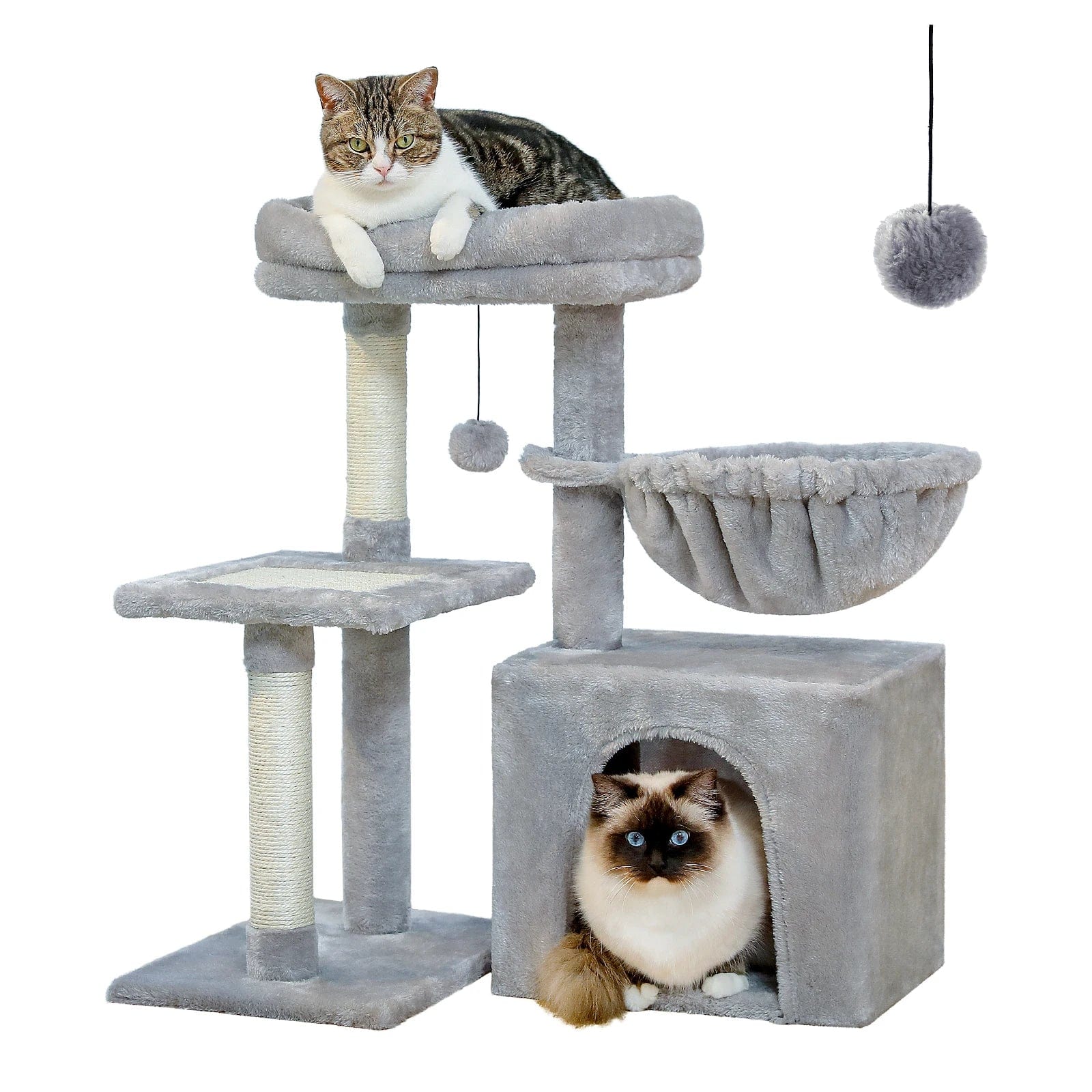FluffyPaw Cat Tree Cat Tower for Indoor Cats 2 Styles Cat Activity Tree with Cat Scratching Posts Big Hammock and Removable Top Perch Grey Amt0208Gy (691)