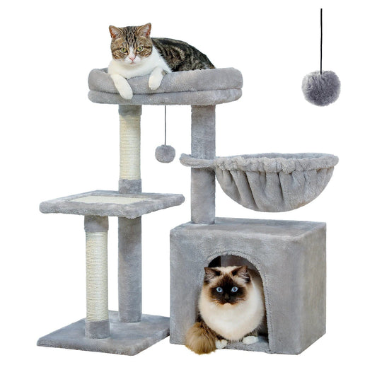 FluffyPaw Cat Tree Cat Tower for Indoor Cats 2 Styles Cat Activity Tree with Cat Scratching Posts Big Hammock and Removable Top Perch Grey Amt0208Gy (691)