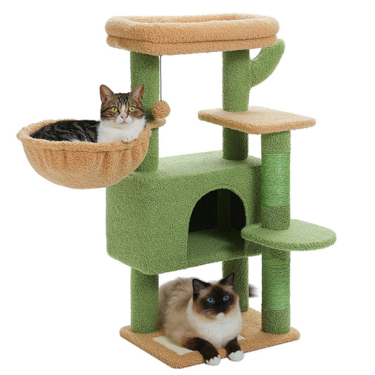 FluffyPaw Cat Tree for Large Cats Cat Tower for Indoor Cats with Large Hammock Cat Condo House and Scratching Post Cat Activity Tree Amt0248Gn
