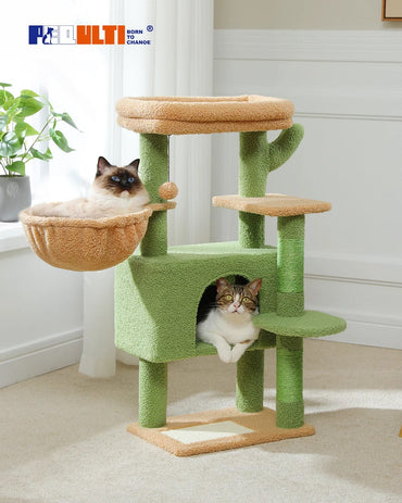 FluffyPaw Cat Tree for Large Cats Cat Tower for Indoor Cats with Large Hammock Cat Condo House and Scratching Post Cat Activity Tree Amt0248Gn
