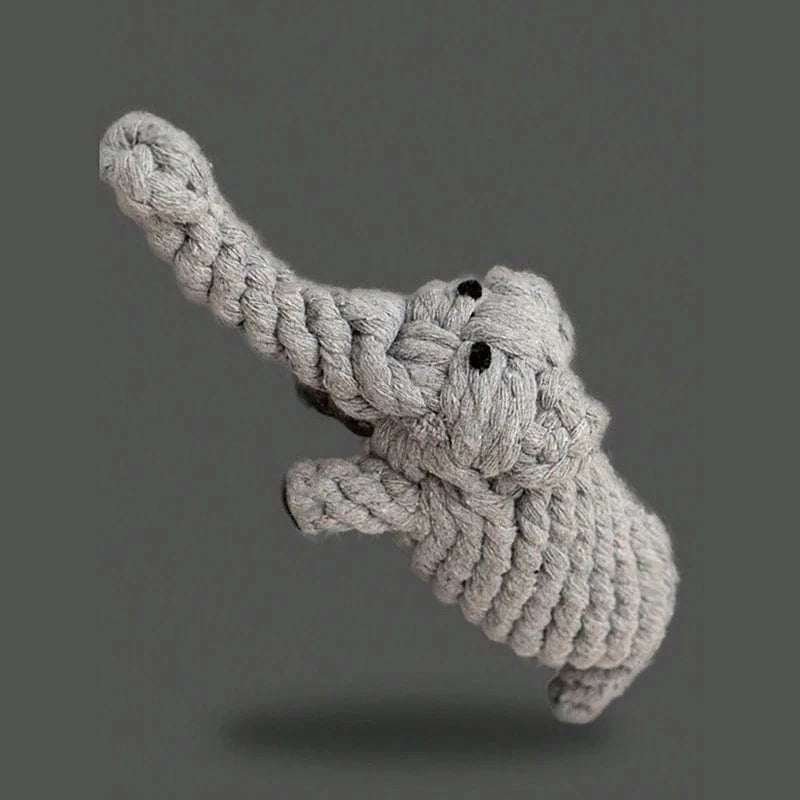 FluffyPaw Durable Cotton Rope Dog Toy – Hand-Woven for Small & Medium Dogs Elephant
