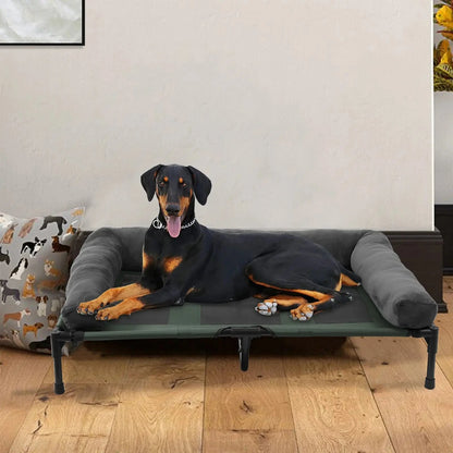 FluffyPaw Elevated Dog & Cat Bed with Plush Bolster – Indoor/Outdoor Cooling XL 110X80X28 cm
