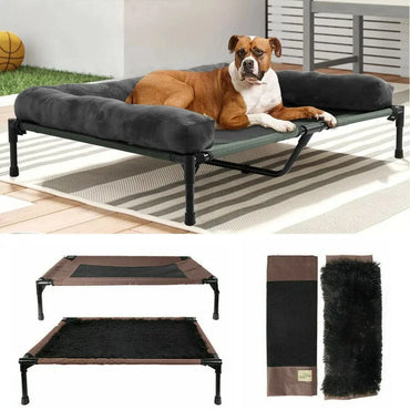 FluffyPaw Extra Large Elevated Dog Bed with Bolster – Cooling & Waterproof