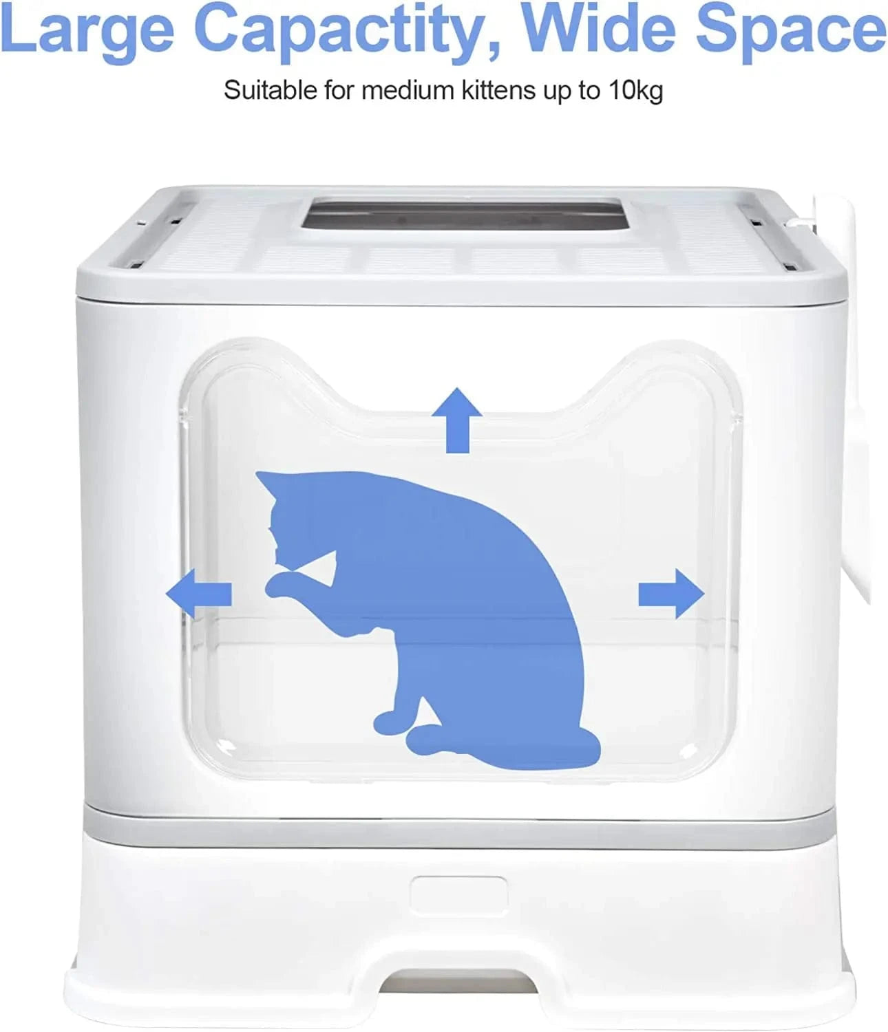FluffyPaw Front Entry & Top Exit Cat Litter Box – XL Foldable with Scoop & Drawer Gray