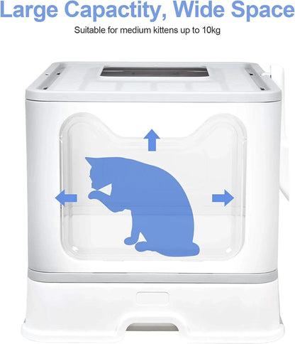 FluffyPaw Front Entry & Top Exit Cat Litter Box – XL Foldable with Scoop & Drawer Gray