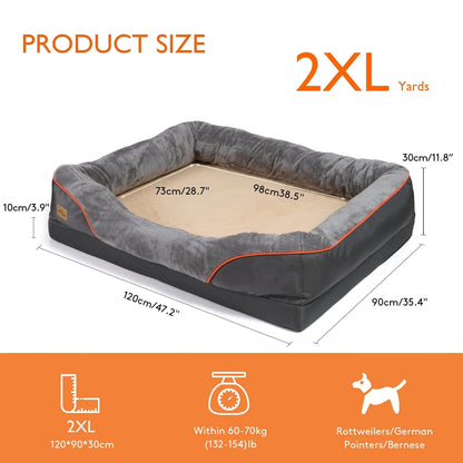 FluffyPaw Jumbo Orthopedic Memory Foam Dog Bed – Bolstered & Waterproof Grey 2XL Size