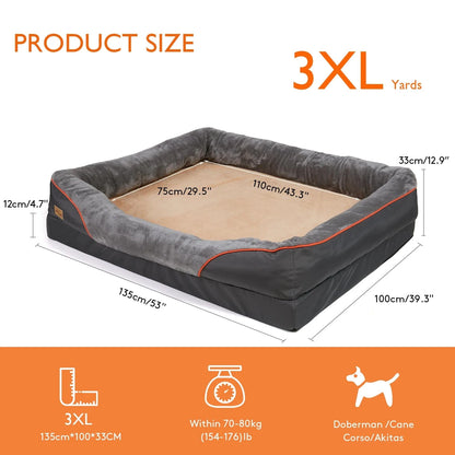 FluffyPaw Jumbo Orthopedic Memory Foam Dog Bed – Bolstered & Waterproof Grey 3XL Size