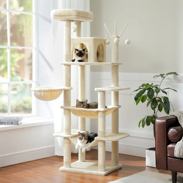 FluffyPaw Large Cat Tree for Indoor Large Cats Tall Cat Tower for Fat Cats with Super Big Hammock, Cat Climbing Trees with Scratching Post