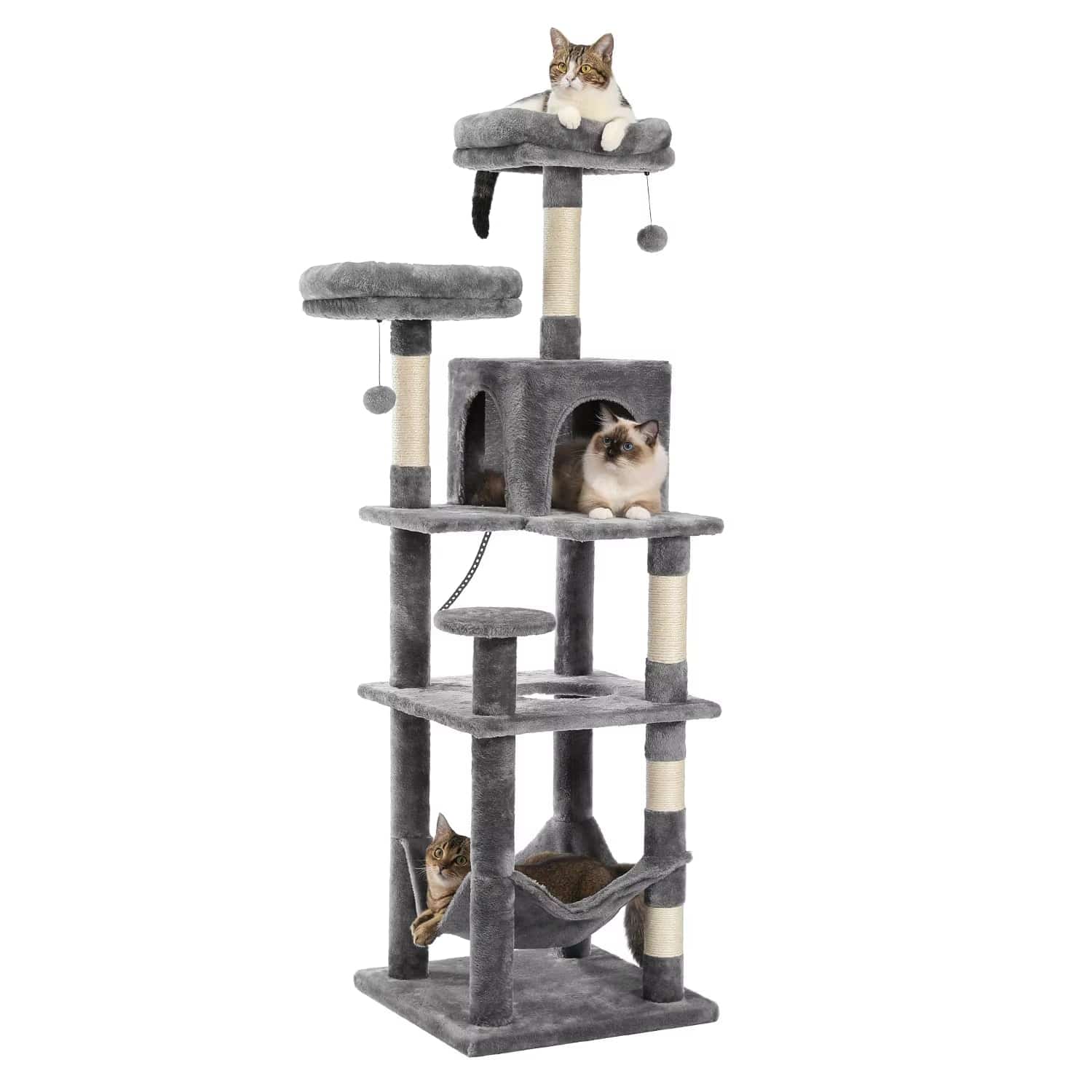 FluffyPaw Large Cat Tree for Indoor Large Cats Tall Cat Tower for Fat Cats with Super Big Hammock, Cat Climbing Trees with Scratching Post Amt0134Gy (200006151)