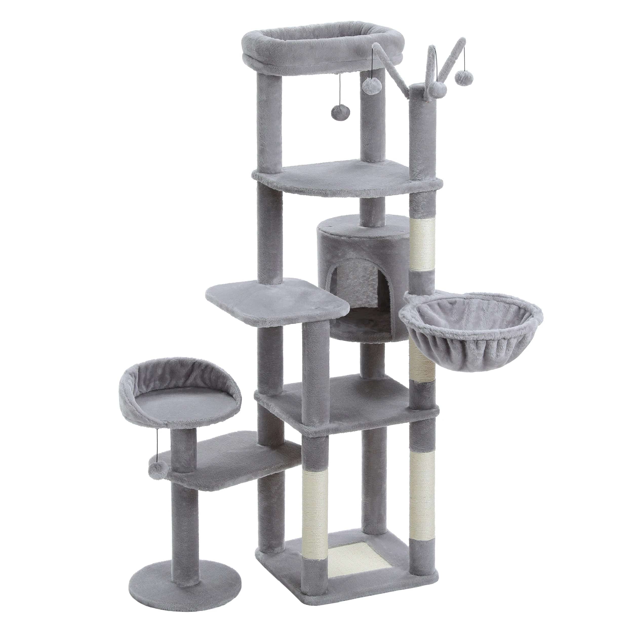 FluffyPaw Large Cat Tree for Indoor Large Cats Tall Cat Tower for Fat Cats with Super Big Hammock, Cat Climbing Trees with Scratching Post Amt0233Gy (350853)