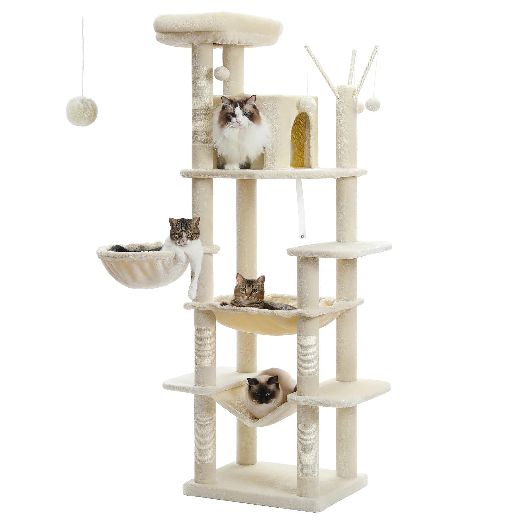 FluffyPaw Large Cat Tree for Indoor Large Cats Tall Cat Tower for Fat Cats with Super Big Hammock, Cat Climbing Trees with Scratching Post Amt0240Bg (366)