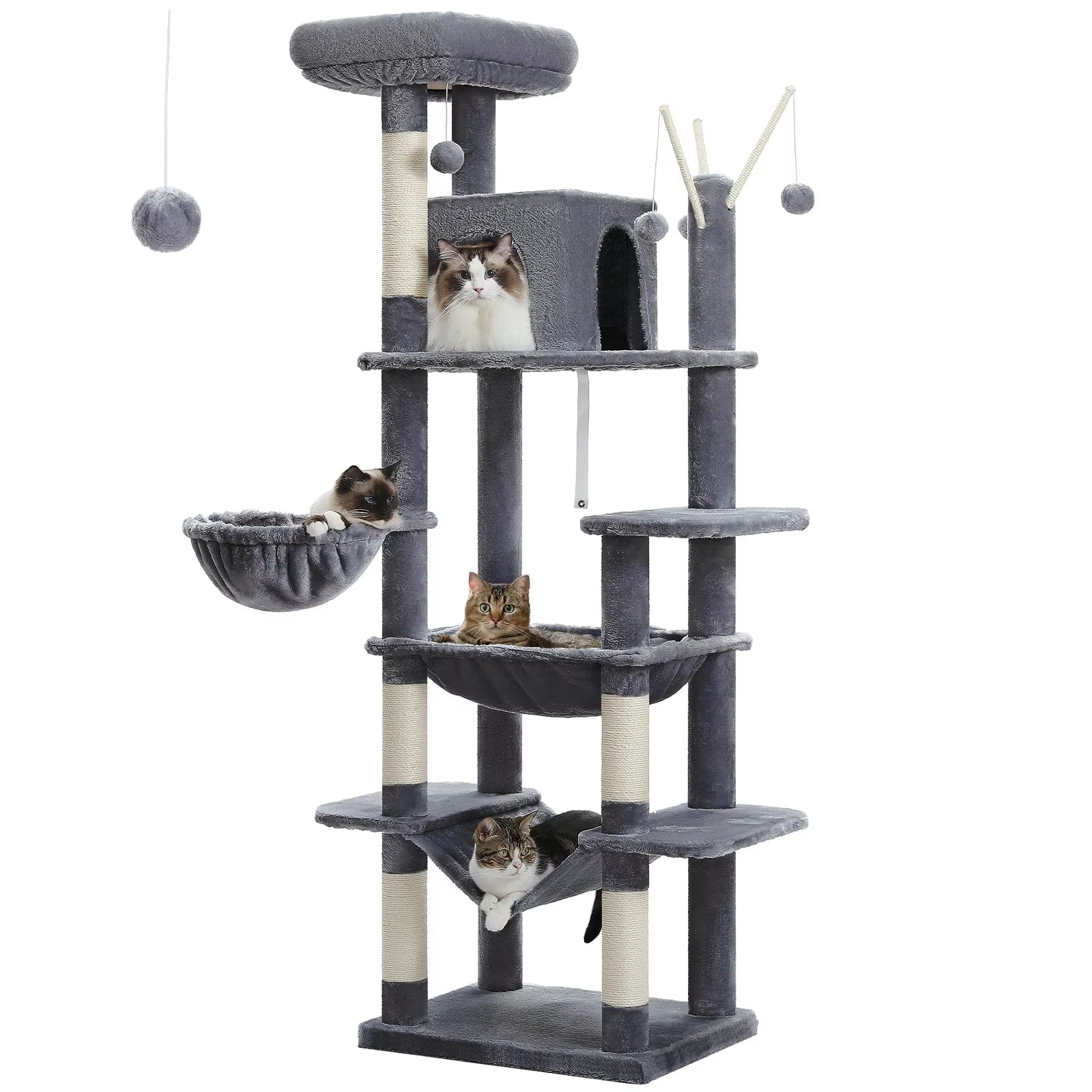 FluffyPaw Large Cat Tree for Indoor Large Cats Tall Cat Tower for Fat Cats with Super Big Hammock, Cat Climbing Trees with Scratching Post Amt0240Dgy (193)
