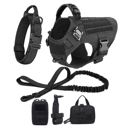 FluffyPaw Large Dog Harness and Leash Set for Medium & Large Dogs Black 6 Pieces / S