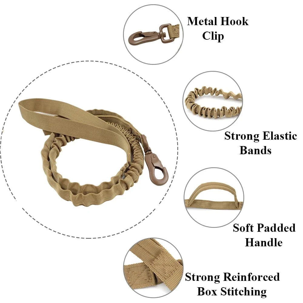 FluffyPaw Military Adjustable Dog Leash with Quick Release & 2 Handles