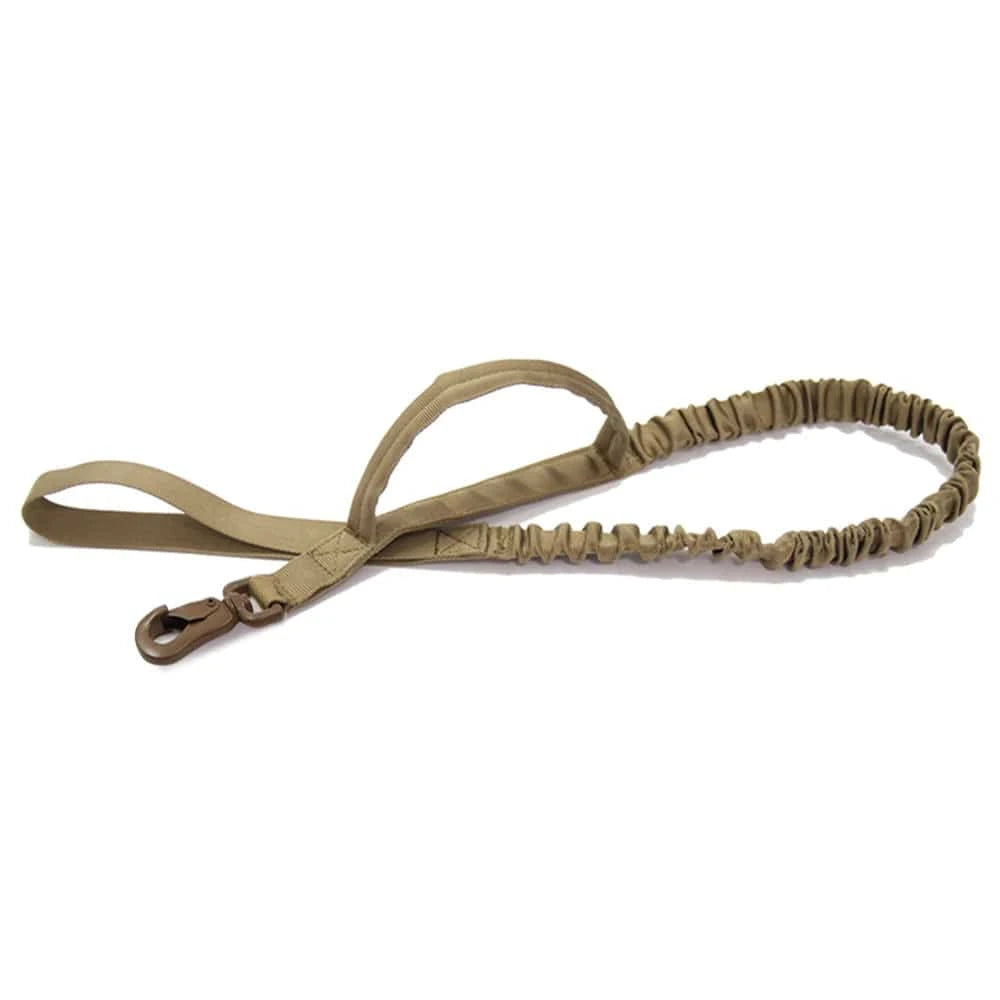FluffyPaw Military Adjustable Dog Leash with Quick Release & 2 Handles Dark Khaki