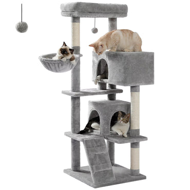 FluffyPaw Multi-Level Luxury Cat Tree Tower with Cat Condo Cozy Perches Pet Play House Scratching Post Stable Cat Tower with Hanging Ball