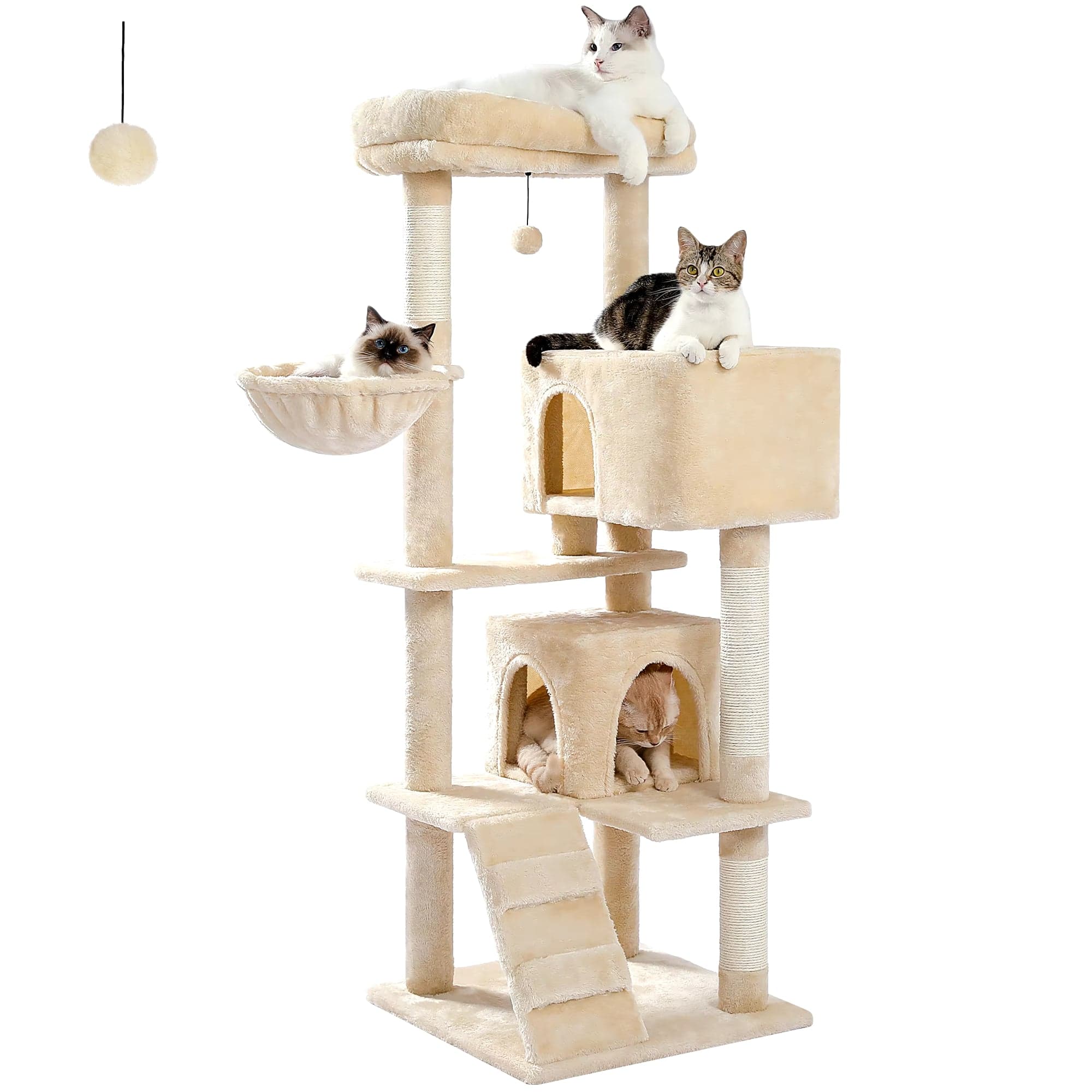 FluffyPaw Multi-Level Luxury Cat Tree Tower with Cat Condo Cozy Perches Pet Play House Scratching Post Stable Cat Tower with Hanging Ball Amt0111Bg (366)