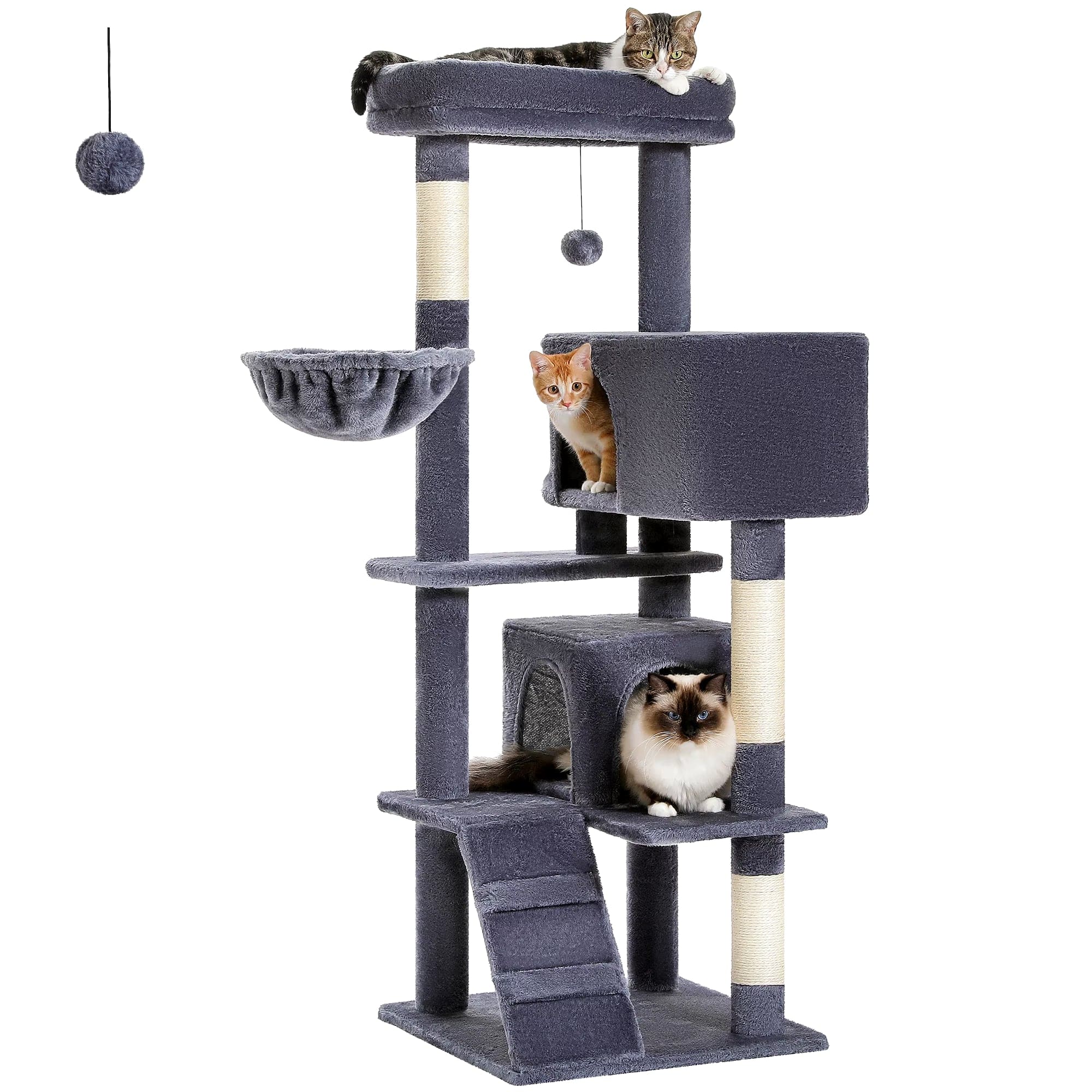 FluffyPaw Multi-Level Luxury Cat Tree Tower with Cat Condo Cozy Perches Pet Play House Scratching Post Stable Cat Tower with Hanging Ball Amt0111Dgy (193)