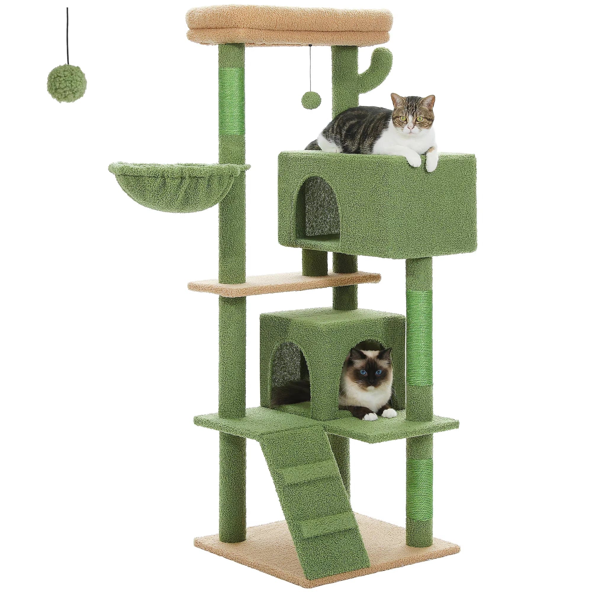 FluffyPaw Multi-Level Luxury Cat Tree Tower with Cat Condo Cozy Perches Pet Play House Scratching Post Stable Cat Tower with Hanging Ball Amt0111Gn (175)