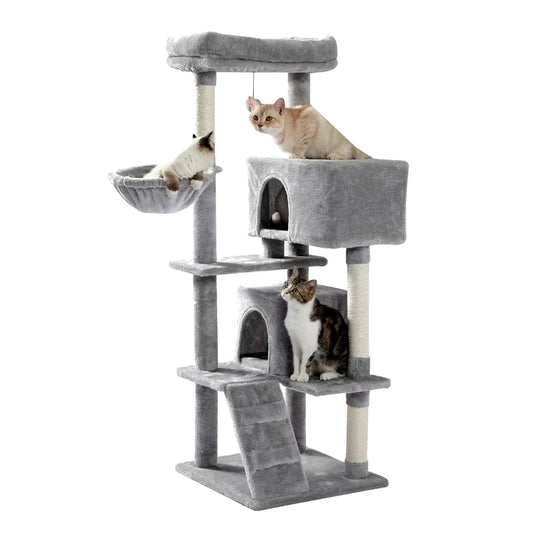 FluffyPaw Multi-Level Luxury Cat Tree Tower with Cat Condo Cozy Perches Pet Play House Scratching Post Stable Cat Tower with Hanging Ball Amt0111Gy (691)