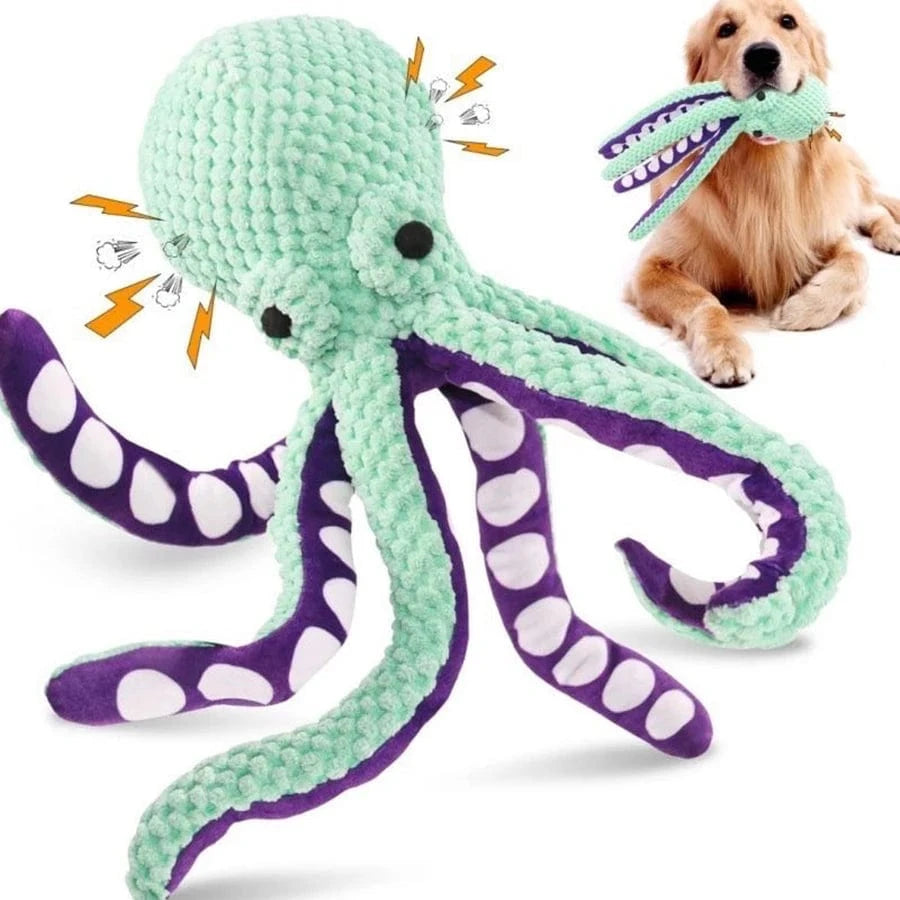 FluffyPaw Plush Octopus Dog Toy – Interactive & Squeaky for All Sizes Blue Octopus / S