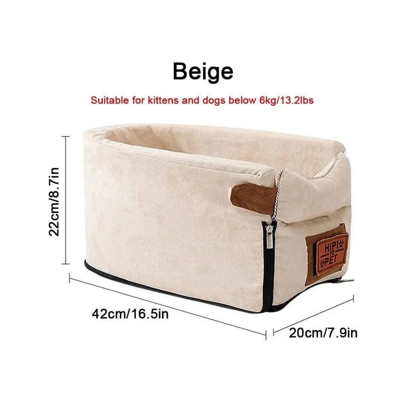 FluffyPaw Portable Dog Car Seat – Central Seat Carrier for Small Pets Beige / 42X22X20 Cm