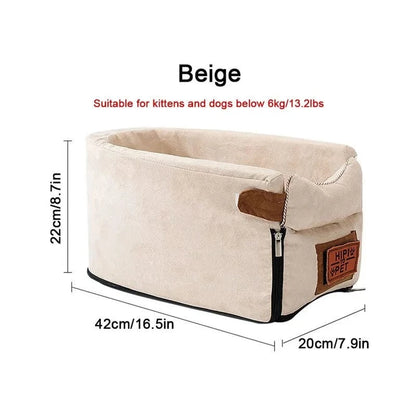 FluffyPaw Portable Dog Car Seat – Central Seat Carrier for Small Pets Beige / 42X22X20 Cm