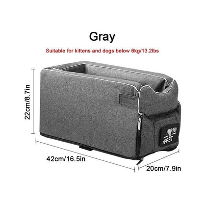 FluffyPaw Portable Dog Car Seat – Central Seat Carrier for Small Pets Gray / 42X22X20 Cm