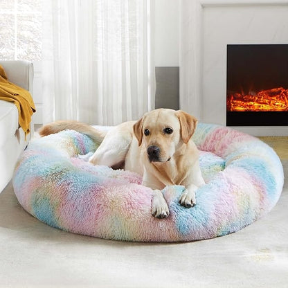 FluffyPaw Rainbow Donut Dog Bed – Soft, Calming, Cozy Pet Bed | FluffyPaw