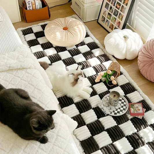 FluffyPaw Washable Anti-Slip Dog Bed Mat & Cat Scratch Blanket for Large Pets Black And White / 25.6 X 51.2Inch