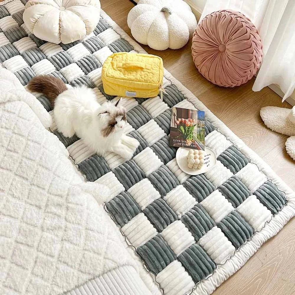 FluffyPaw Washable Anti-Slip Dog Bed Mat & Cat Scratch Blanket for Large Pets Gray And White / 25.6 X 51.2Inch