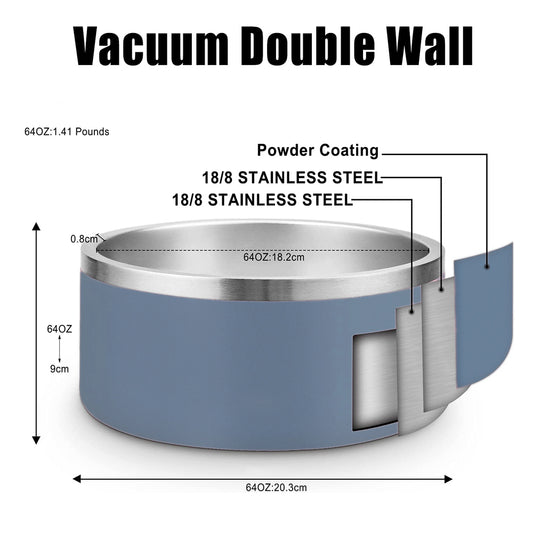 64oz Double Wall Insulated Stainless Steel Dog Food Bowl